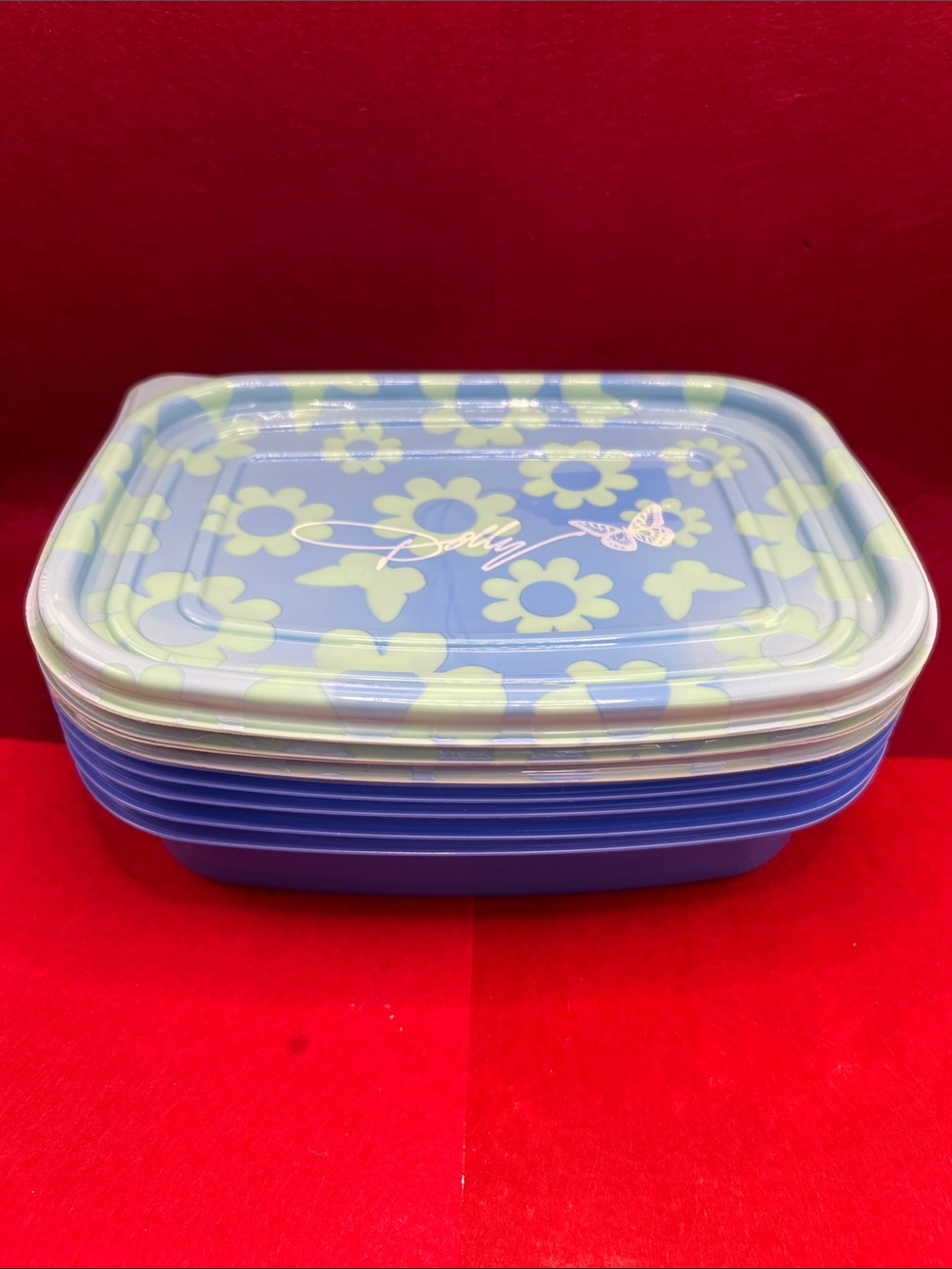 Dolly Parton Floral Blue Plastic Food Storage Container Set. 5 cont. and 5 lids